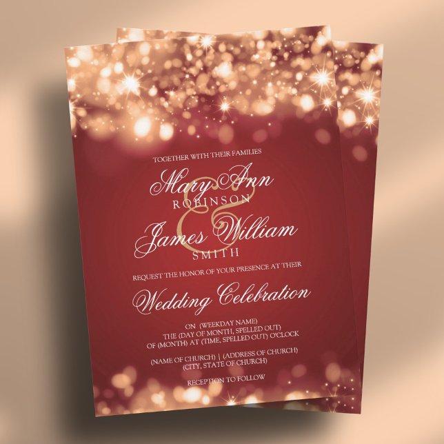 Hochzeitsglanzlichter Gold Einladung (Wedding Sparkling Lights Gold Invitation)