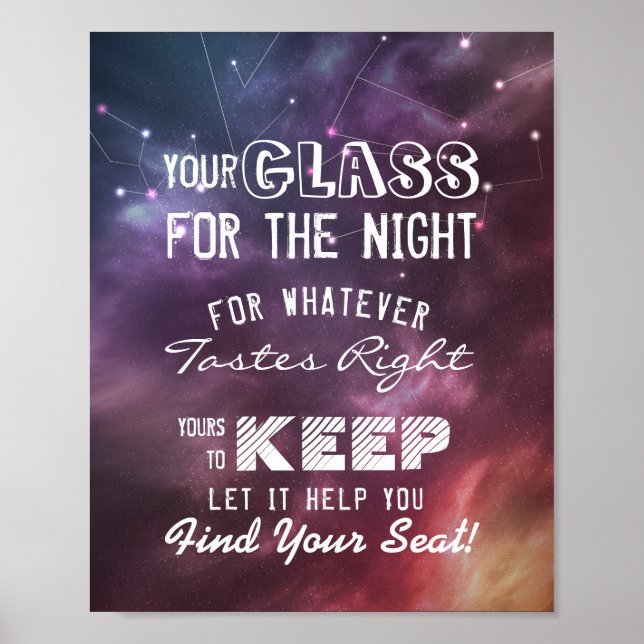 Hochzeitsglas für die Nacht finden Ihren Platz Poster (Vorne)