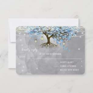 Hochzeitsglocken-Blaues-Herz-Blatt-Baum-RSVP RSVP Karte