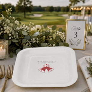 'Hochzeitsglocken & Golfbälle' Hochzeit Weiß und R Pappteller
