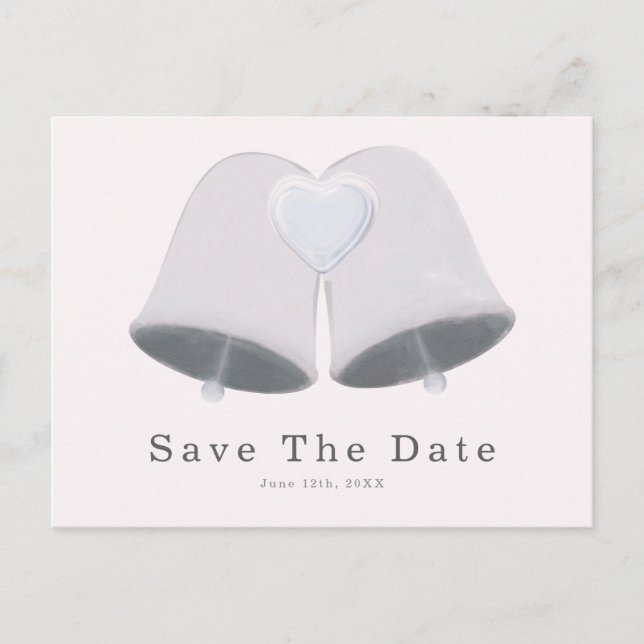 Hochzeitsglocken und Herz-Verlobung Save the Date Postkarte (Vorderseite)