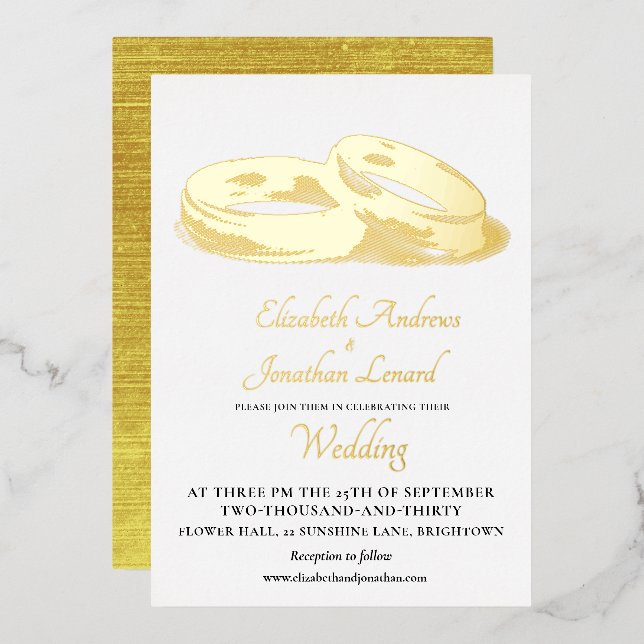 Hochzeitsgolden Einfache Elegante Rings Folieneinladung (Vorderseite/Rückseite)