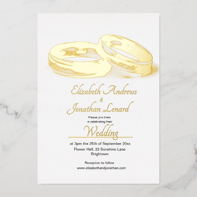 Hochzeitsgolden - Elegante Rings Simple Folieneinladung (Vorderseite)