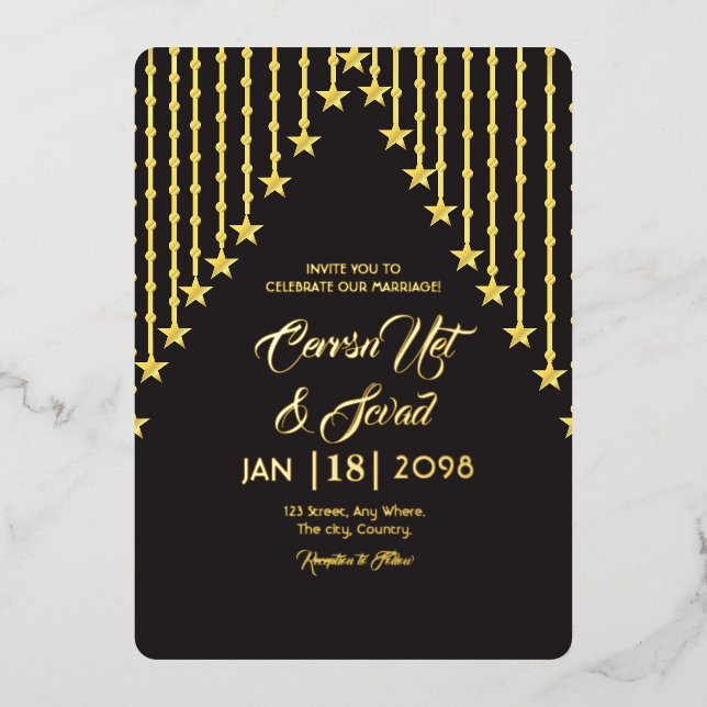 Hochzeitsgolden und Schwarze Einladung Gold Foil (Vorderseite)