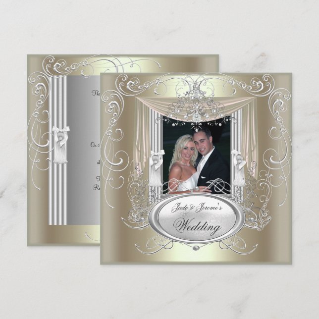 Hochzeitsgoldminze Silber Verziertes Elegant 2 Einladung (Vorne/Hinten)