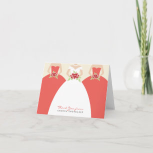 Hochzeitsgown-Brautparty Danke-Karte (Korallen) Dankeskarte