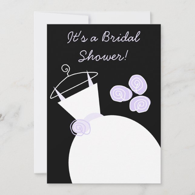 Hochzeitsgown Lila Brautdusche Einladung schwarz (Vorderseite)