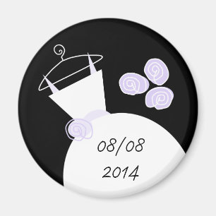 Hochzeitsgown Lila "Date" Kühlschrankmagnet schwar