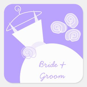 Hochzeitsgown Lila Platz "Braut und Bräutigam" Quadratischer Aufkleber