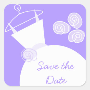 Hochzeitsgown Lila "Save the Date" Aufkleberquadra Quadratischer Aufkleber
