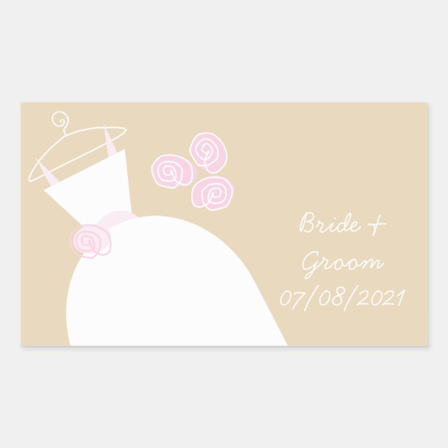 Hochzeitsgown Pink Beige 'Bride and Groom' Rechteckiger Aufkleber (Vorderseite)
