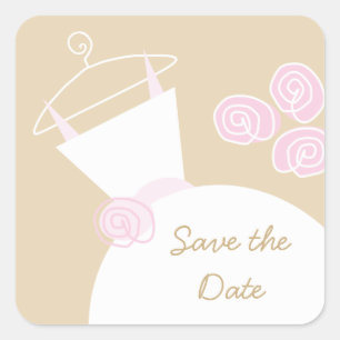 Hochzeitsgown Pink Beige 'Save the Date' Platz Quadratischer Aufkleber