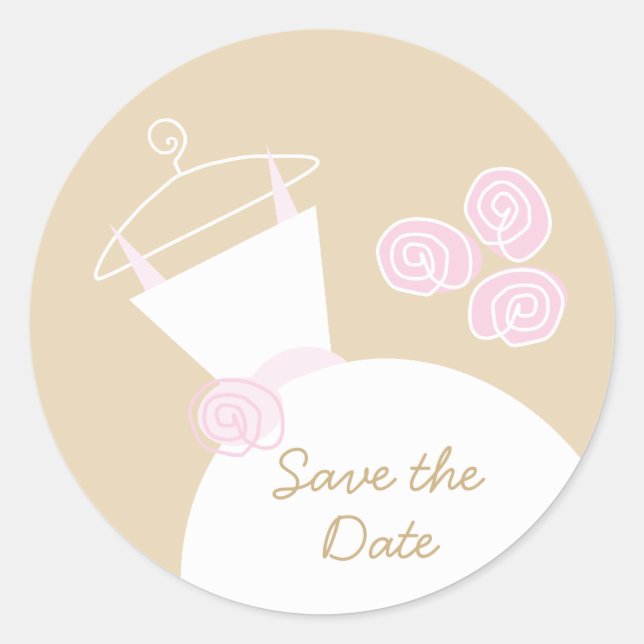 Hochzeitsgown Pink Beige "Save the Date" Runde Runder Aufkleber (Vorderseite)