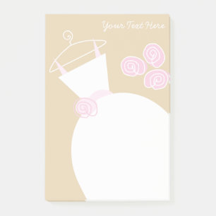 Hochzeitsgown Rosa Beige Textzeichnung Post-it Klebezettel
