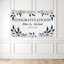Hochzeitsgratulation Banner Elegant Blue Gold