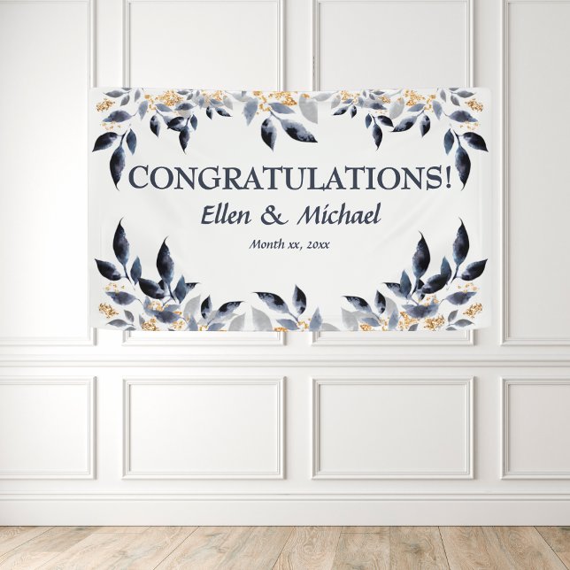 Hochzeitsgratulation Banner Elegant Blue Gold (Wedding Congratulations Banner Elegant Blue Gold)