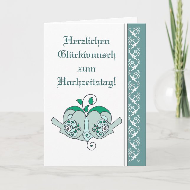 Hochzeitsgratulation Floral Heart Bird German Karte (Vorderseite)