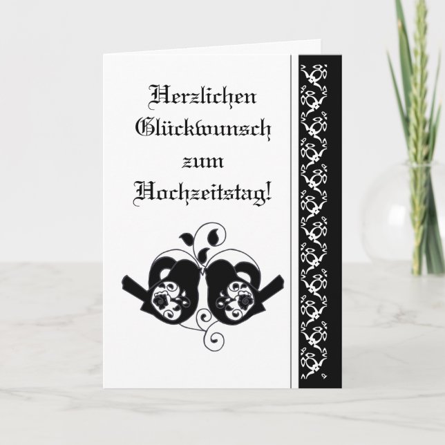 Hochzeitsgratulation Floral Hearts Birds German Karte (Vorderseite)