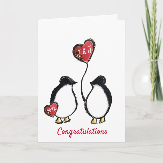 Hochzeitsgratulation niedliche Pinguin-Ballonkarte Karte (Vorderseite)