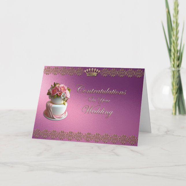 Hochzeitsgratulation Royal Lila Gold Trim Karte (Vorderseite)