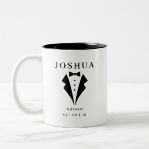 HochzeitsGROOM Personalisierter Name und Datum Tux Zweifarbige Tasse