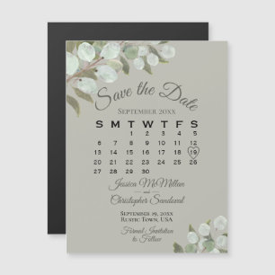 Hochzeitsgrün Save the Date Kalender Olivenhaine Magneteinladung