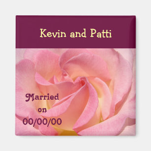Hochzeitsgunst Pink Rose Verheiratet am Datum indi Magnet