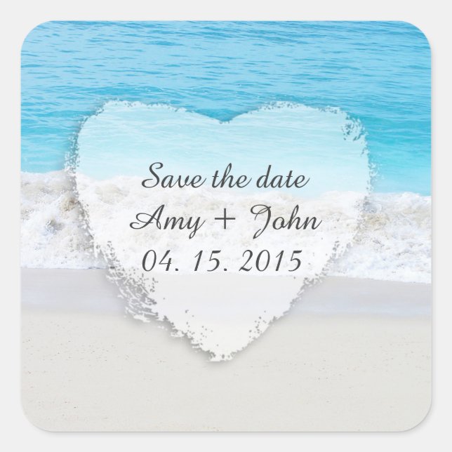 Hochzeitsgunst Save the Date Strand1 Quadratischer Aufkleber (Vorderseite)