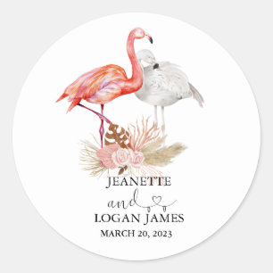 Hochzeitsgunst Tropical Flamingo Boho Runder Aufkleber