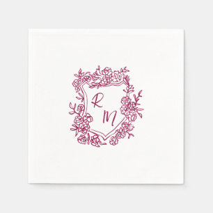 Hochzeitshandgezeichnetes Lila Wappen Serviette