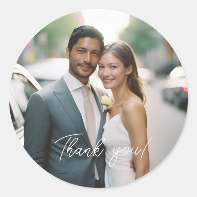 Hochzeitshandschrift Danke 1 Foto Runder Aufkleber (Vorderseite)