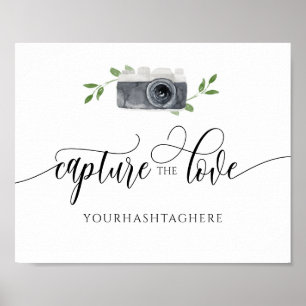 Hochzeitshashtag signieren Liebe Wasserfarbkamera  Poster