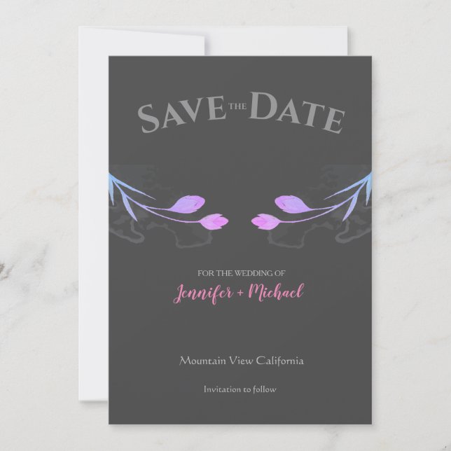 Hochzeitsheirat Minimalistisch Chic Gray Floral Save The Date (Vorderseite)