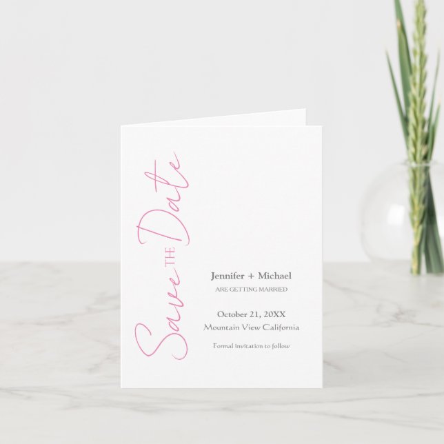 Hochzeitsheirat Minimalistische Kalligrafie Pink W Ankündigung (Vorderseite)