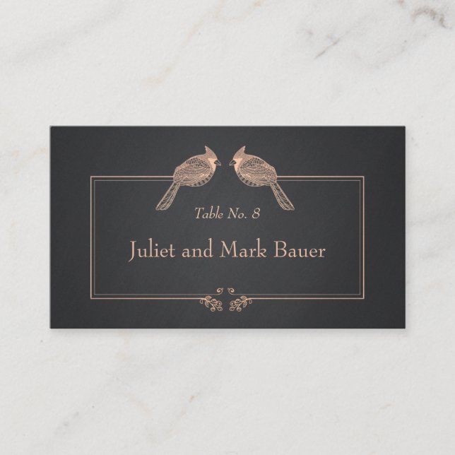Hochzeitsheirat Tischnummer Birds Black Chalkboard Platzkarte (Vorderseite)
