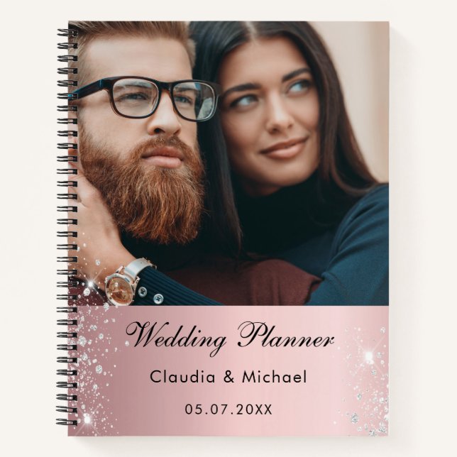 Hochzeitsheiße Foto Rosa Silberblume Glitzer Braut Notizbuch (Vorderseite)