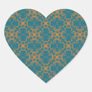 Hochzeitsherzen Aquamarin und Orangenmuster Herz-Aufkleber