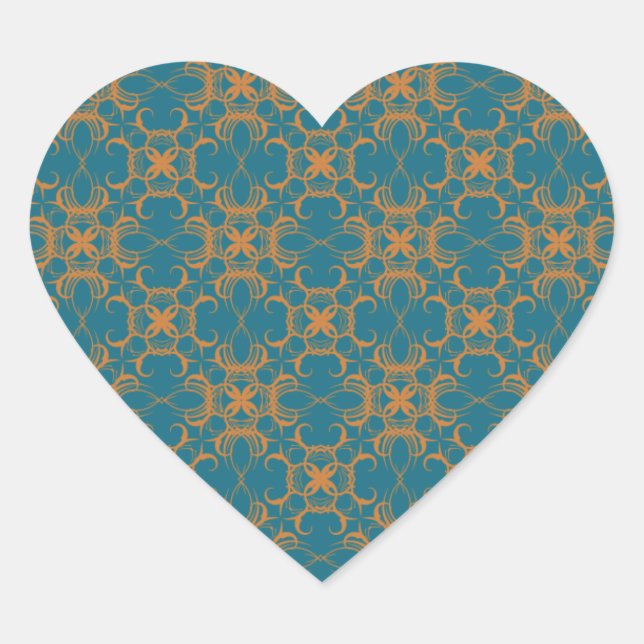Hochzeitsherzen Aquamarin und Orangenmuster Herz-Aufkleber (Vorderseite)