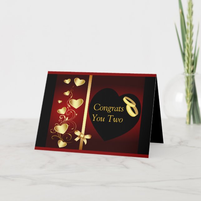 Hochzeitsherzen Golden Rings Glückwunschs Karte (Vorderseite)