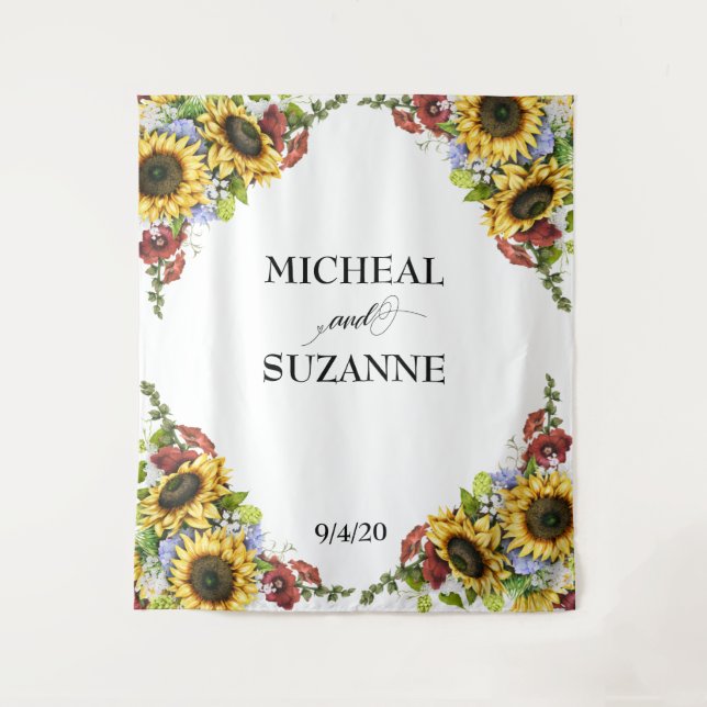 Hochzeitshintergrund Sonnenblume Burgund Blume Wandteppich (Vorderseite)