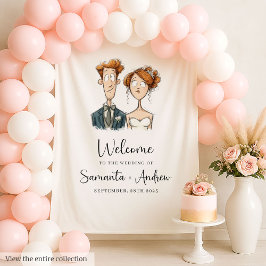 Hochzeitshintergrund Wasserfarbe Quirky Couple Bri Wandteppich