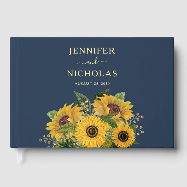 Hochzeitshochzeit der Blauen Sonnenblume in Elegan Gästebuch (Vorderseite)