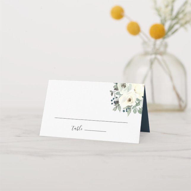 Hochzeitshochzeit der Marine Ivory Floral Platzkar Platzkarte (Vorderseite)
