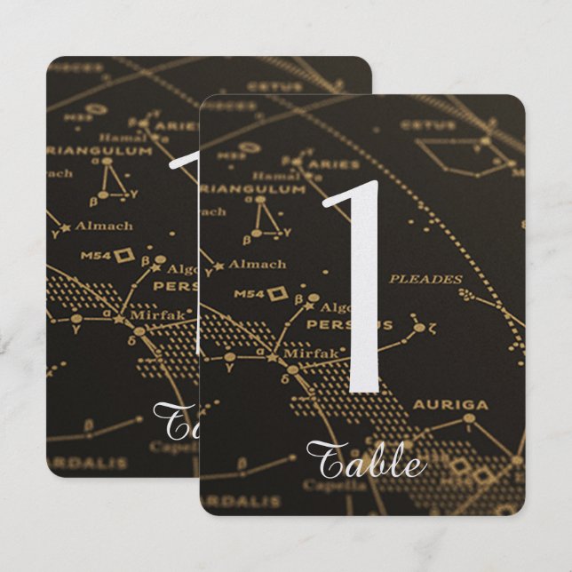 Hochzeitshochzeit in Gold und Schwarz-Konstellatio Einladung (Vorne/Hinten)