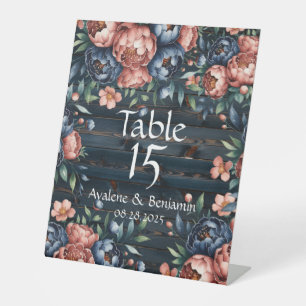 Hochzeitshochzeit von Navy Blue & Copper Peony Woo Sockelschild