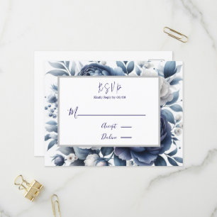 Hochzeitshochzeit von Navy Blue Peonies & White Ro Einladungspostkarte