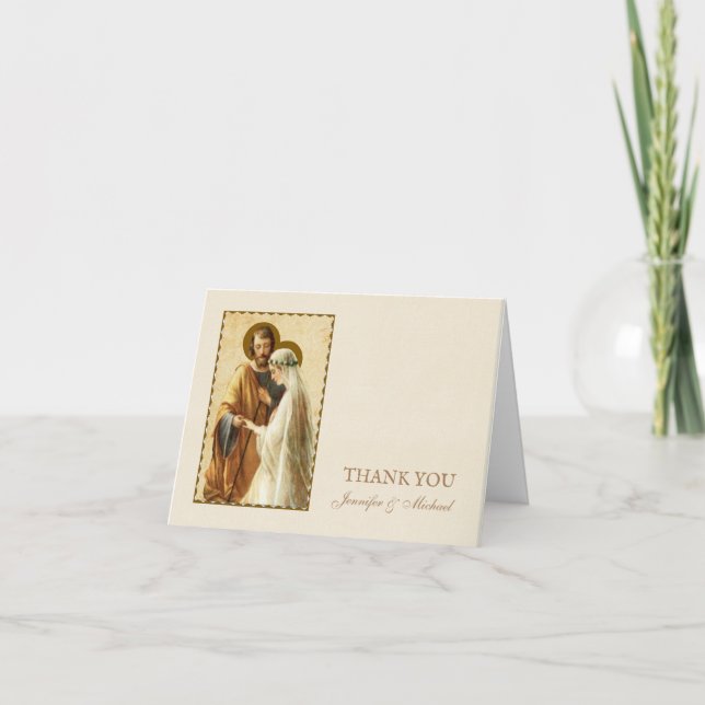 Hochzeitshöhe Verlobung Groom Religiöse katholisch Dankeskarte (Vorderseite)