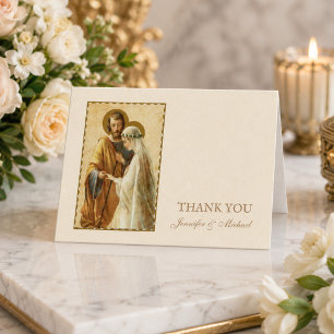 Hochzeitshöhe Verlobung Groom Religiöse katholisch Dankeskarte