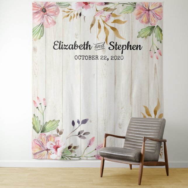 Hochzeitsholzböden Blume Rustikales Foto Wandteppich (Beispiel)