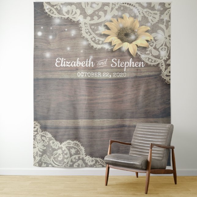 Hochzeitsholzplatte Foto Standfläche Spitze Sonnen Wandteppich (Beispiel)